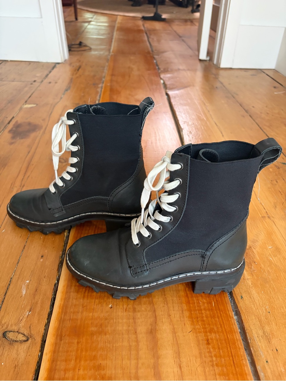 rag & bone Black Lace-Up Combat Boots with White Laces 6/6.5